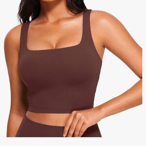 CRZ YOGA Butterluxe Womens Square Neck Longline Sports Bra - Workout Crop Tank